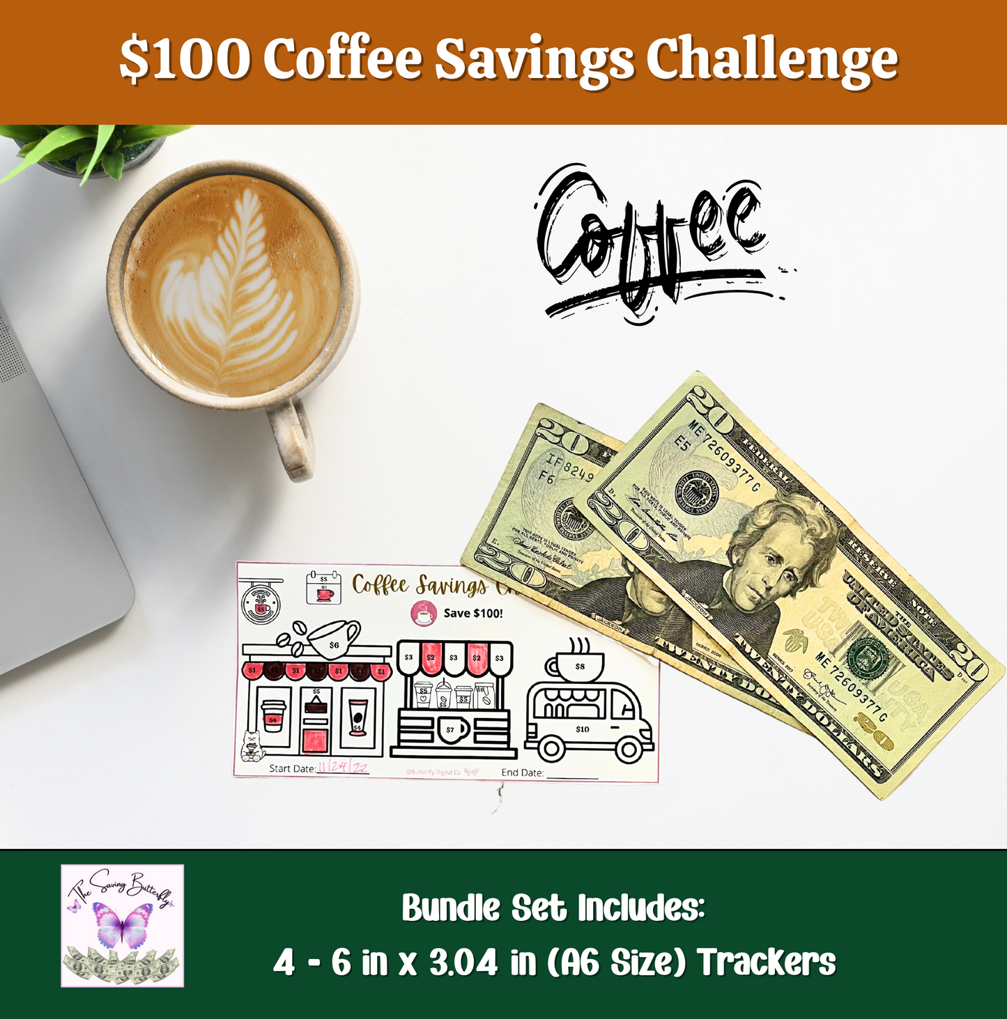 Coffee Savings Challenge Bundle Set A6 Size