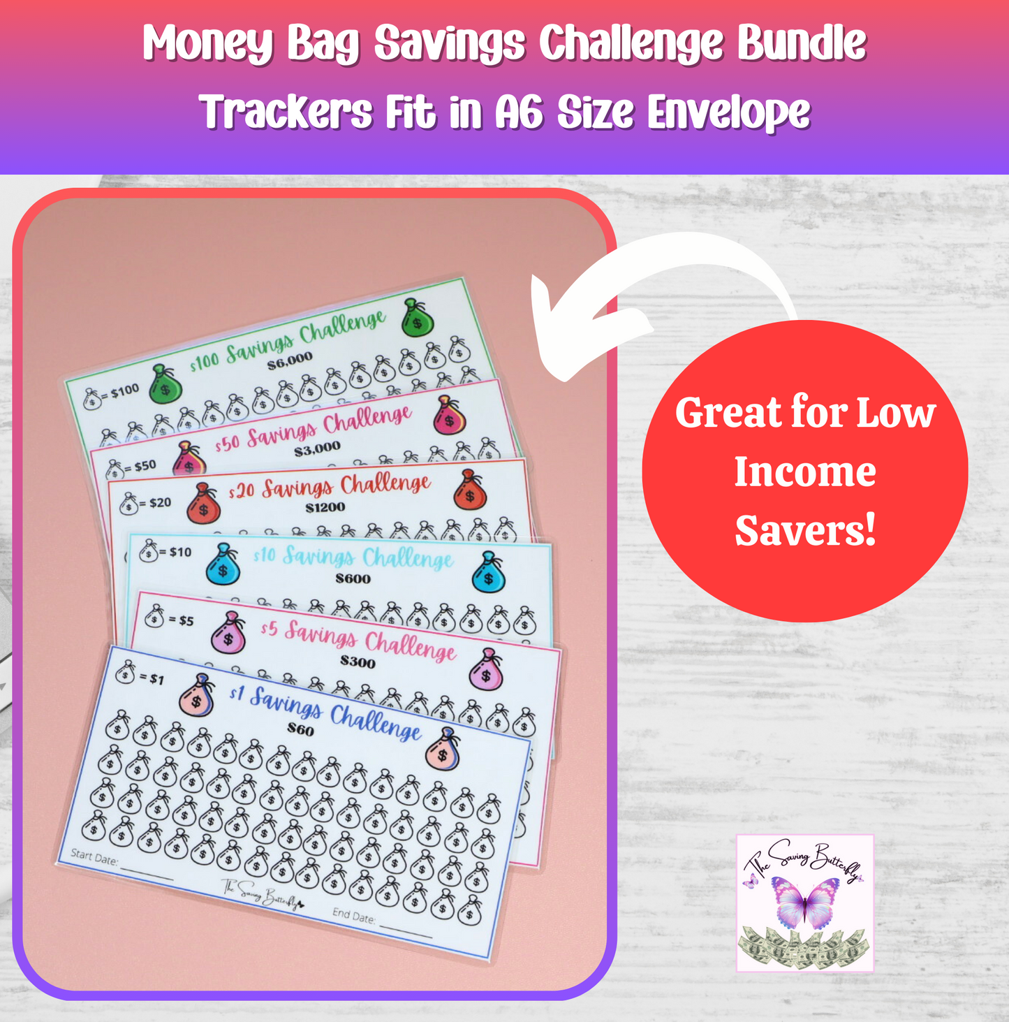 Money Bag Savings Challenge Bundle Set A6 Size