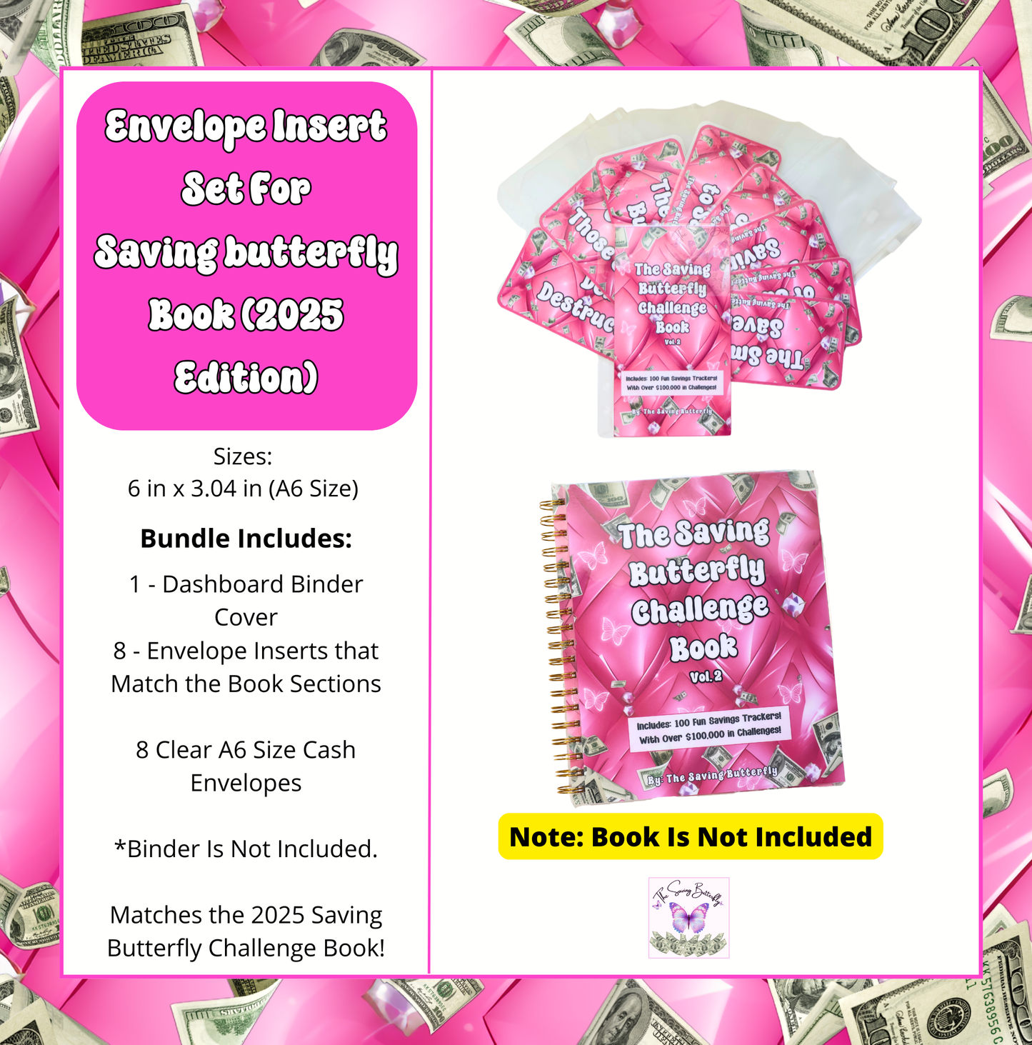 Cash Envelope Insert Set For Saving Butterfly Challenge Book 2025