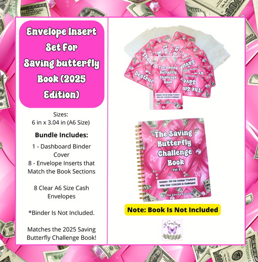 Cash Envelope Insert Set For Saving Butterfly Challenge Book 2025