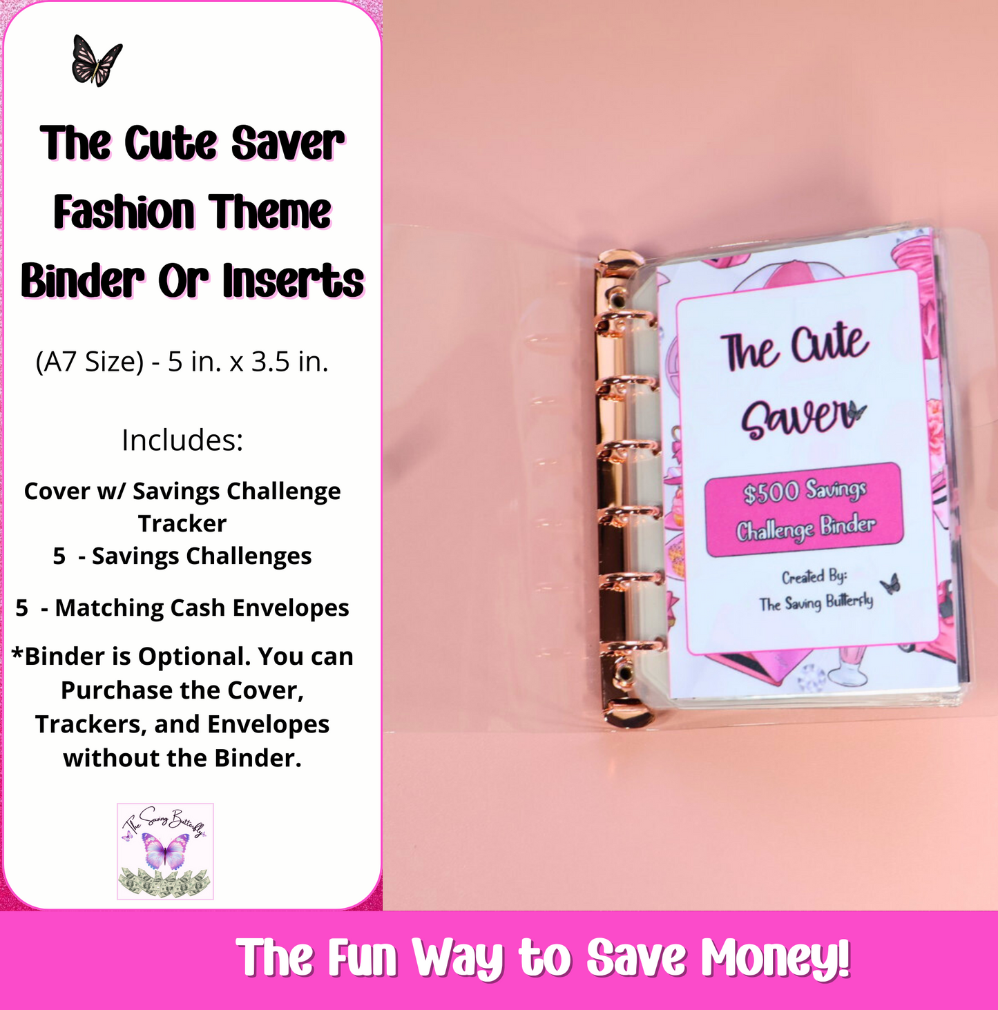 $500 Cute Saver - Mini Savings Challenge Binder Set