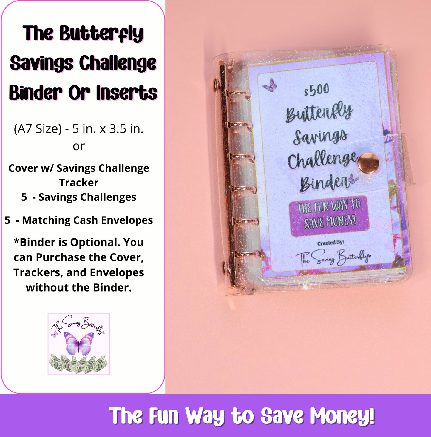 $500 Mini Butterfly Savings Challenge Binder Set