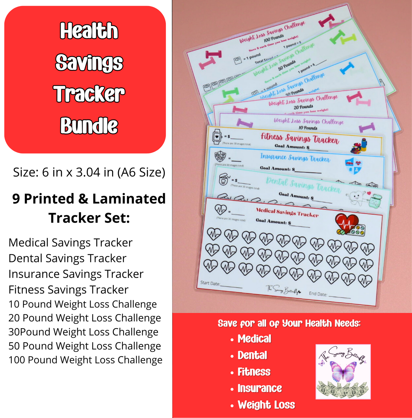 Health Savings Tracker Bundle Set A6 Size