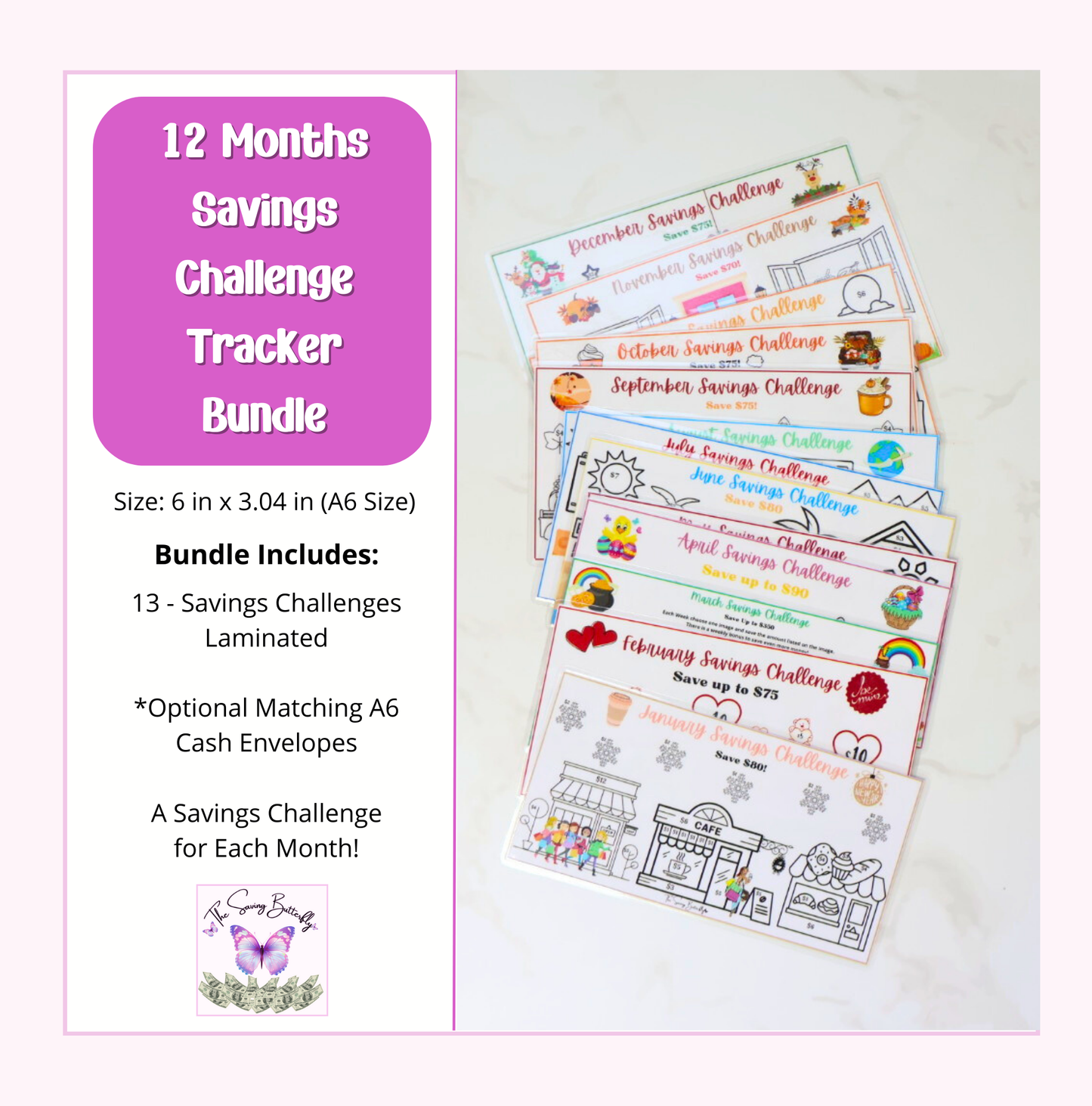 12 Month Savings Challenge Tracker Bundle