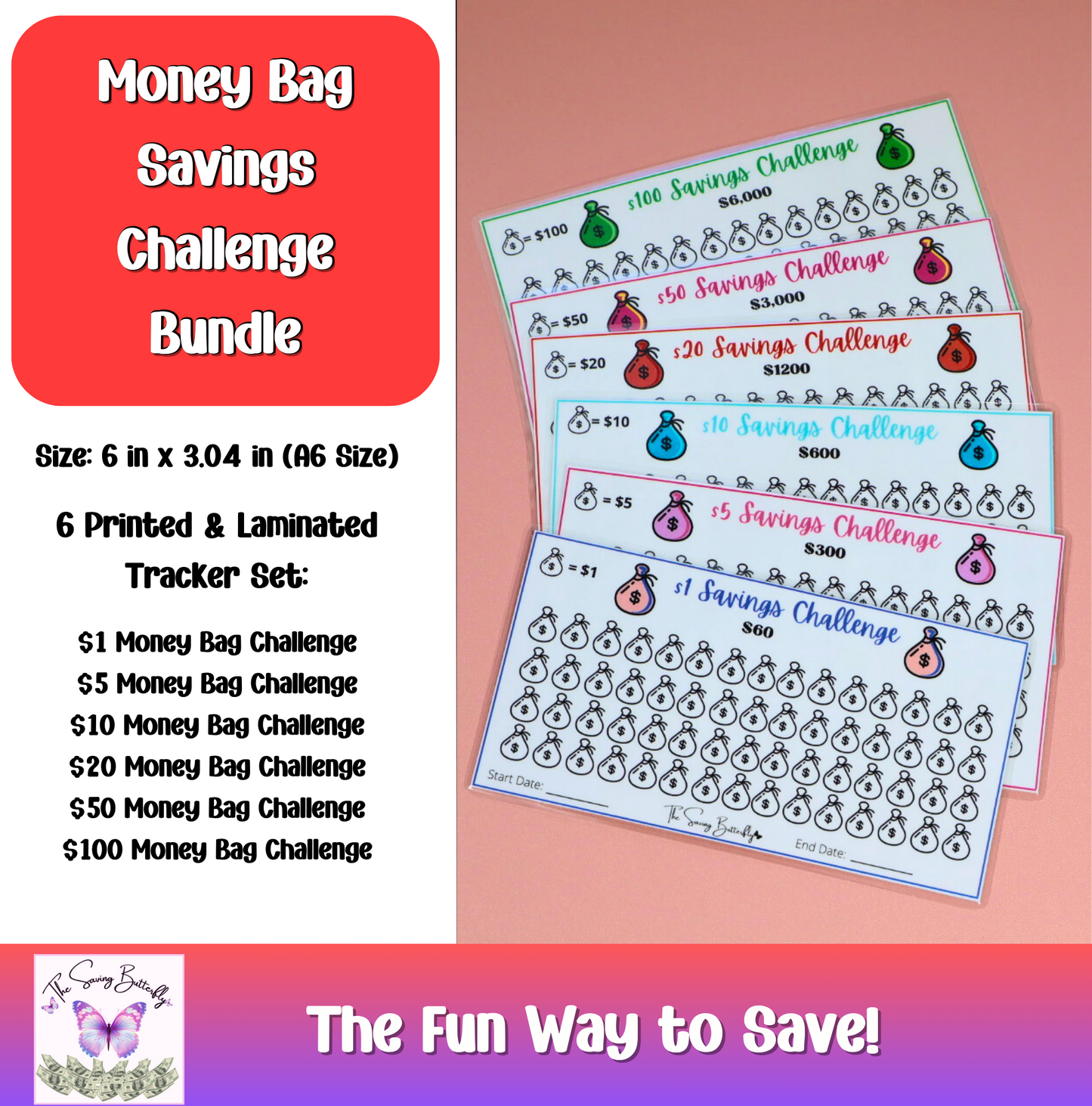 Money Bag Savings Challenge Bundle Set A6 Size