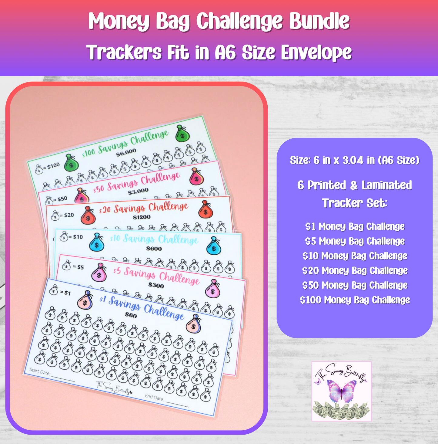 Money Bag Savings Challenge Bundle Set A6 Size