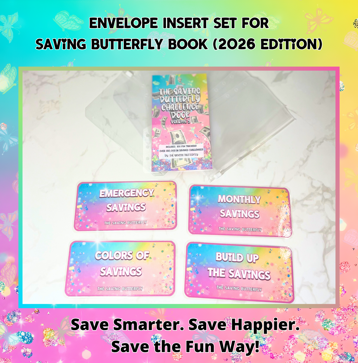 Cash Envelope Insert Set For the Saving Butterfly Challenge Book 2026