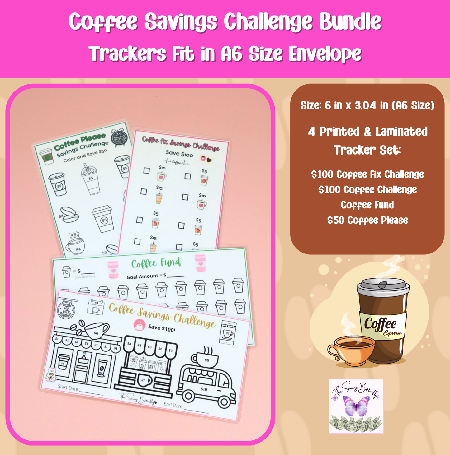 Coffee Savings Challenge Bundle Set A6 Size