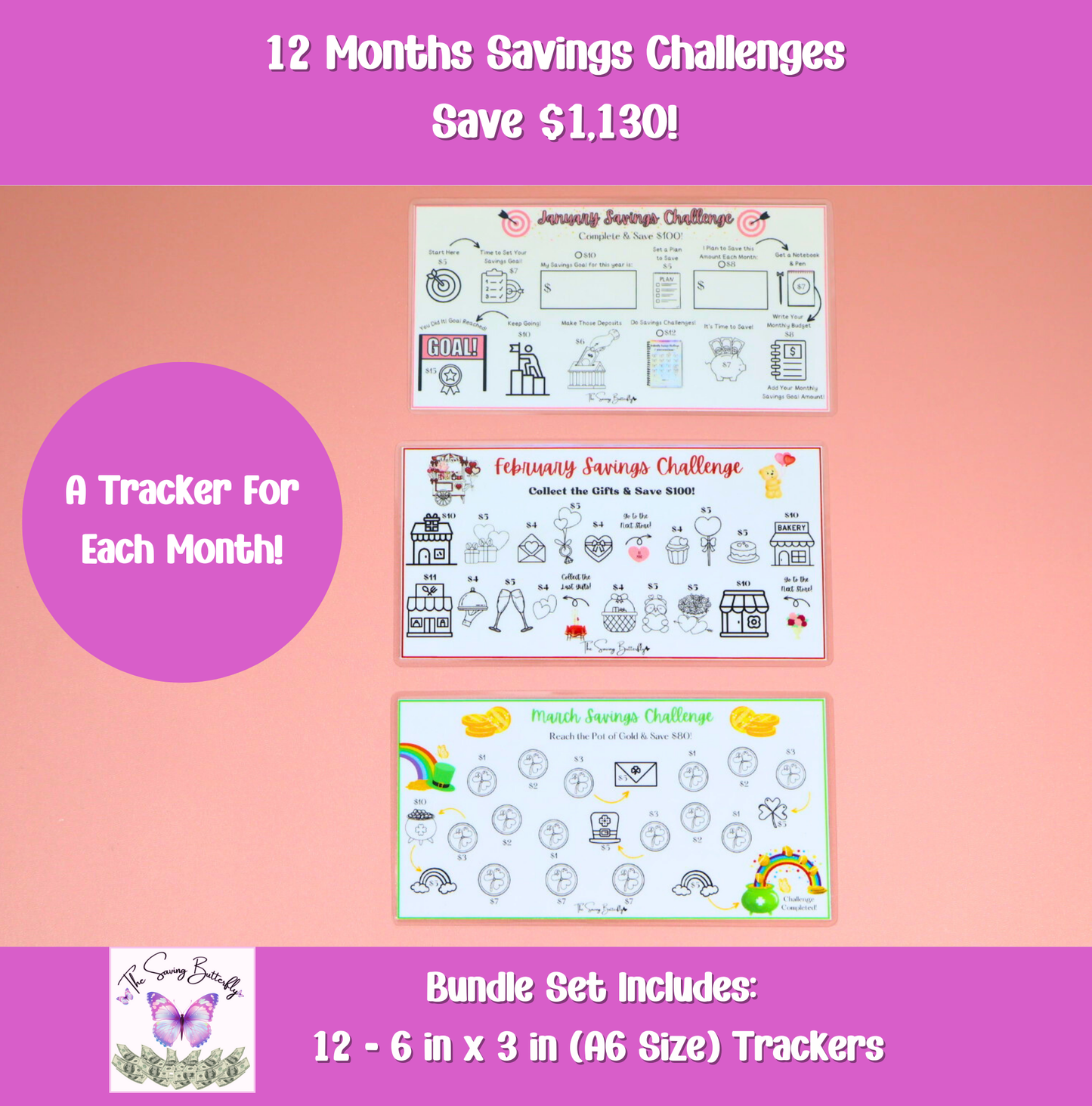 12 Month Savings Challenge Tracker Bundle