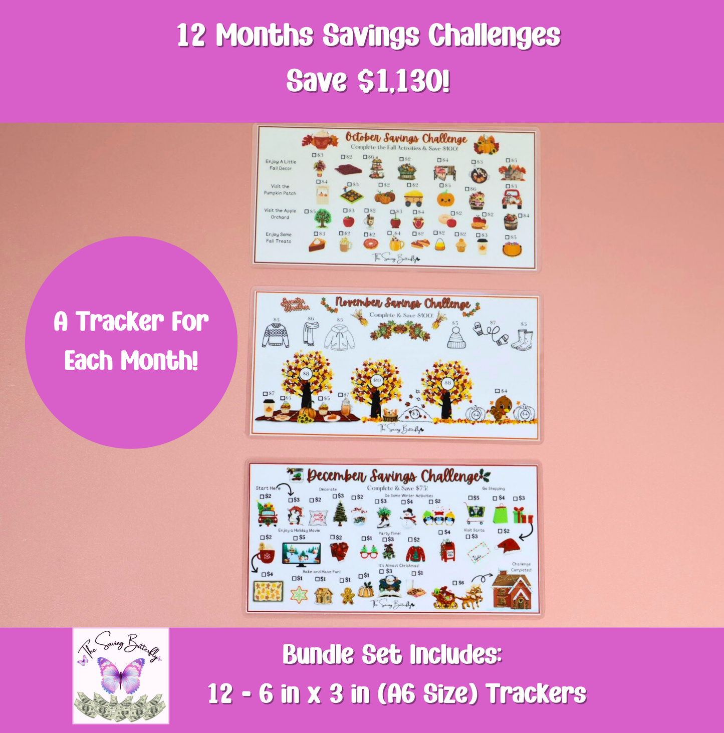 12 Month Savings Challenge Tracker Bundle