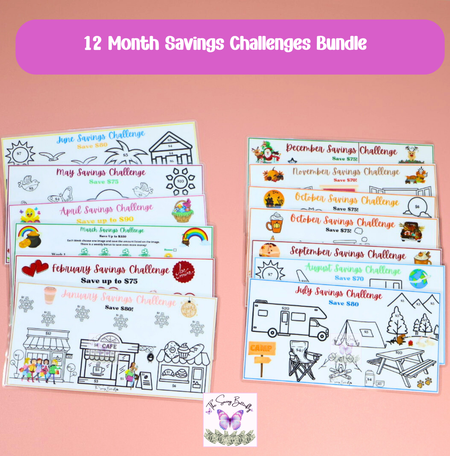 12 Month Savings Challenge Tracker Bundle