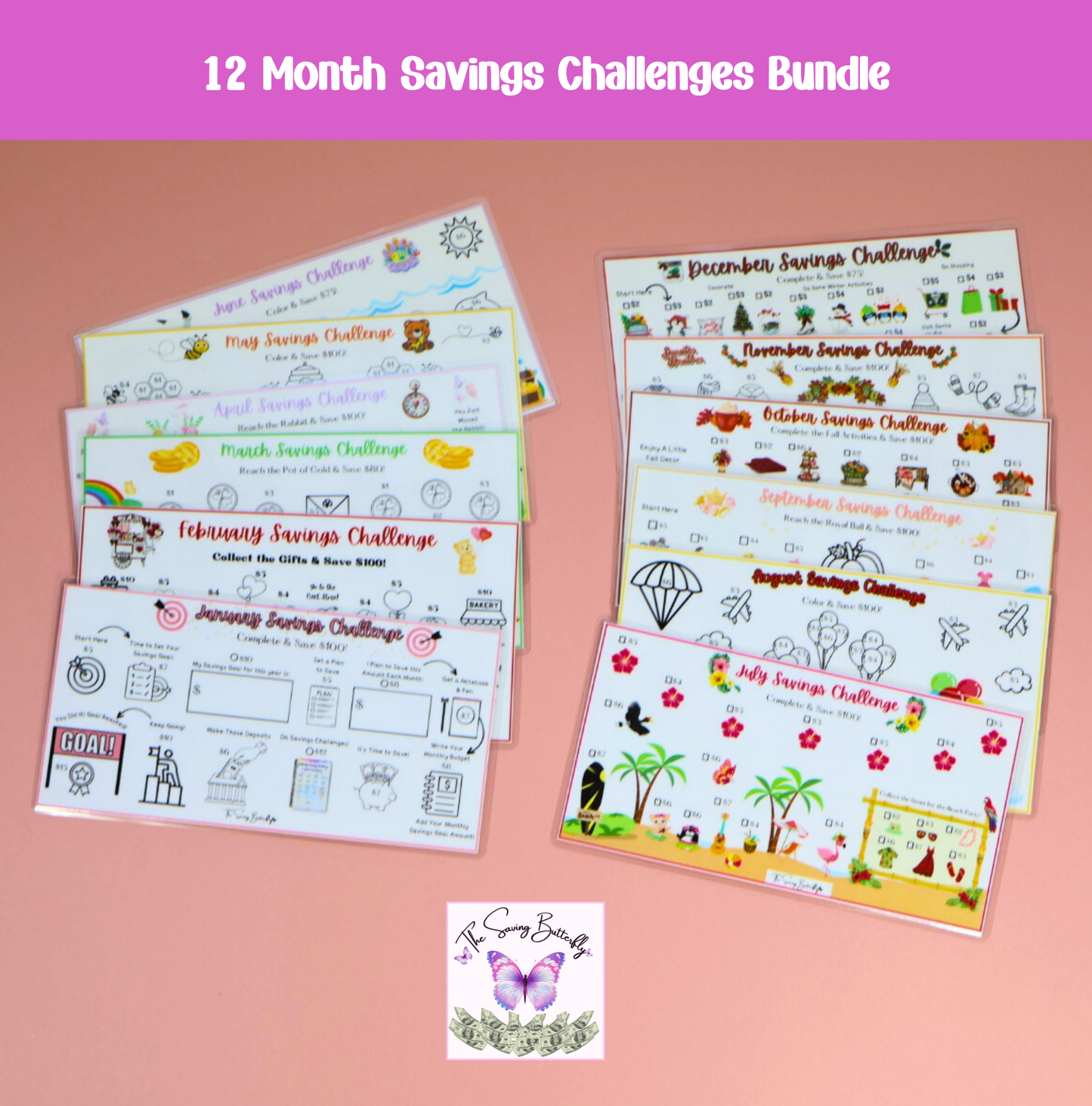 12 Month Savings Challenge Tracker Bundle